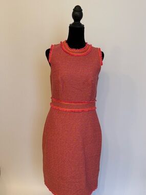 J. Crew Pink Tweed Sleeveless Sheath Dress with Bright Trim